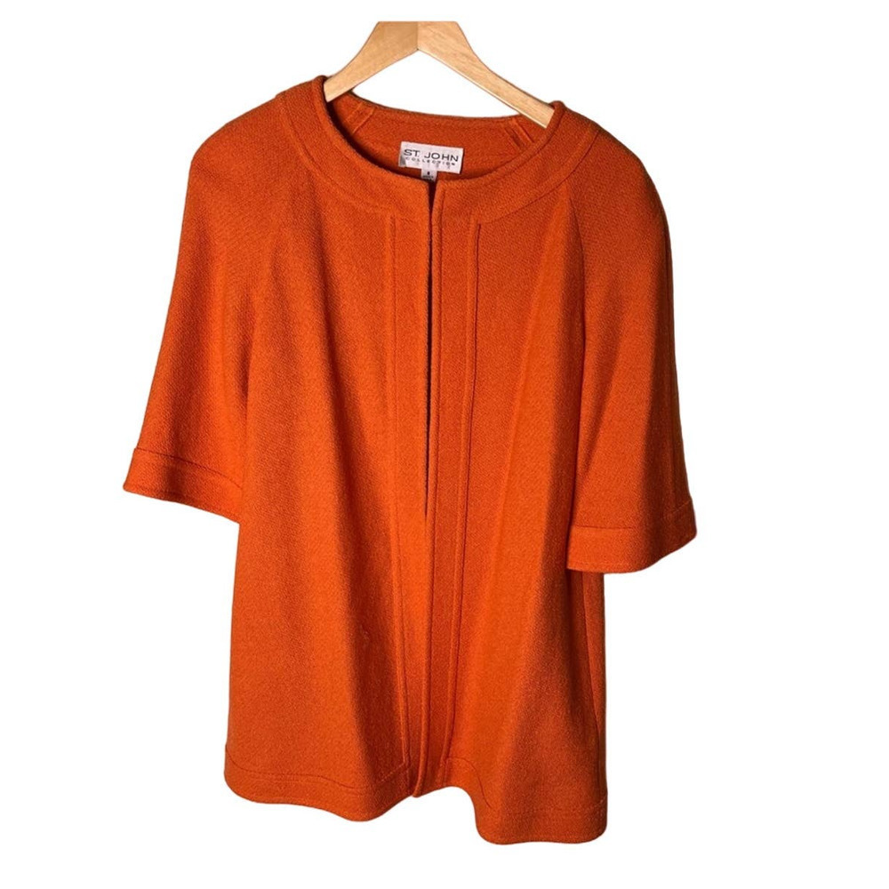 St. John Size 8 Orange Santana  Short Sleeve Cardigan Sweater